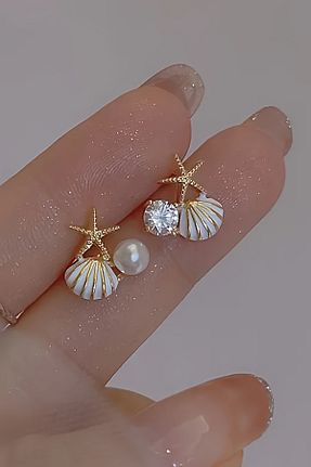 گوشواره جواهر سفید مروارید Glaren - کد 894894186