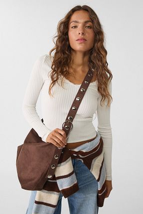 کیف دوشی قهوه ای زنانه پلی استر Stradivarius - کد 894864483