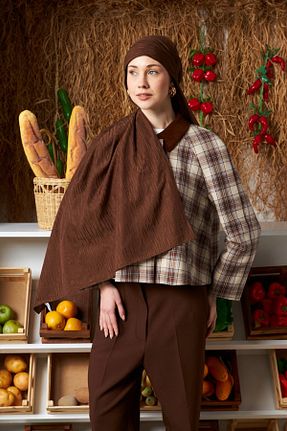 شال قهوه ای زنانه پنبه ای MİRSOY SCARF - کد 895115931