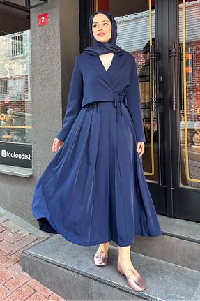 ست بالاتنه و پائین تنه حجاب سرمه ای زنانه رگولار Ovn. - کد 895142385