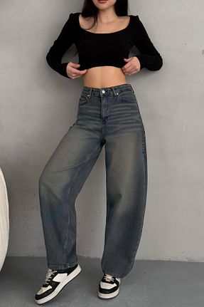 شلوار جین طوسی زنانه پاچه گشاد alanora - کد 862732566