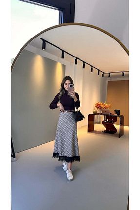 دامن قهوه ای زنانه بافتنی Sezgi Tekin - کد 892635831
