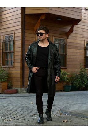 ترنچکت مشکی مردانه چرم مصنوعی Osteoswear - کد 896565107