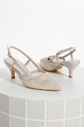 کفش پاشنه بلند کلاسیک بژ زنانه چرم مصنوعی Akçetin Moda - کد 895204215