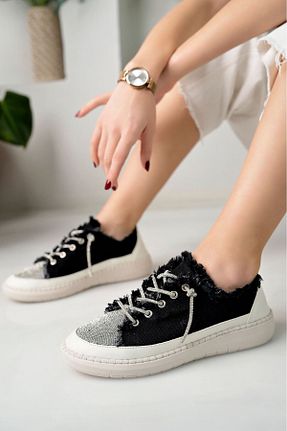 کفش اسنیکر مشکی زنانه بند دار İncimoda - کد 895212259