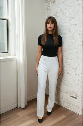 شلوار پارچه ای نباتی زنانه فاق بلند MODA - کد 884250301