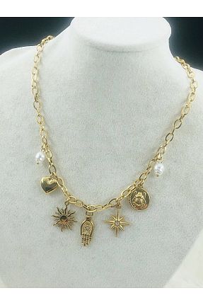 گردنبند استیل ( فولاد ) زرد زنانه استیل ضد زنگ DS DİAMONDSHOP - کد 895569059