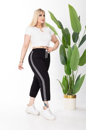 شلوار گرمکن سایز بزرگ مشکی زنانه کمر کش دار Esina - کد 895629300