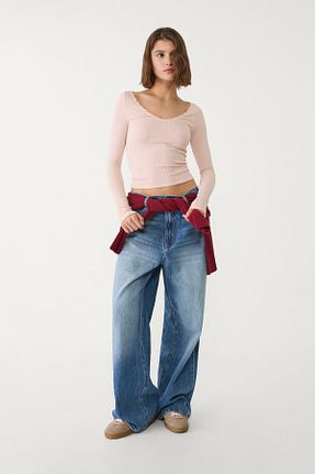تیشرت صورتی زنانه اسلیم فیت Stradivarius - کد 895632545