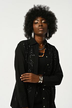 پیراهن مشکی زنانه اورسایز Orfeo Negro - کد 895632803