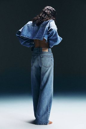 شلوار جین آبی زنانه پاچه گشاد Pull & Bear - کد 895649619