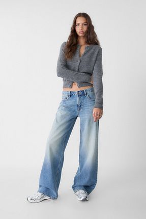 شلوار جین آبی زنانه پاچه گشاد Stradivarius - کد 895659183