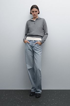 شلوار جین سرمه ای زنانه پاچه گشاد Massimo Dutti - کد 895777310