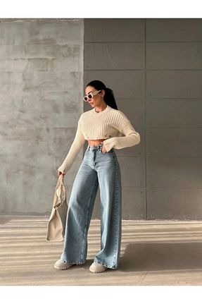 شلوار جین قهوه ای زنانه پاچه پهن LAMİRA - کد 895728037