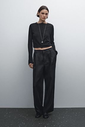 شلوار مشکی زنانه کتان Massimo Dutti - کد 895777948