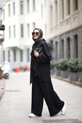 ست بالاتنه و پائین تنه حجاب مشکی زنانه Relaxed NS Moda - کد 814862096