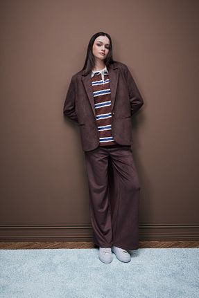 کت بلیزر قهوه ای زنانه چرم مصنوعی Defacto - کد 895948552
