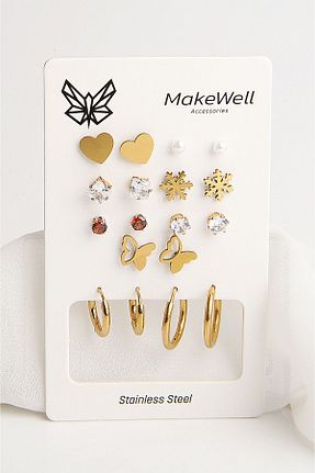 گوشواره استیل (فولاد) طلائی مردانه استیل ضد زنگ MakeWell - کد 859969729