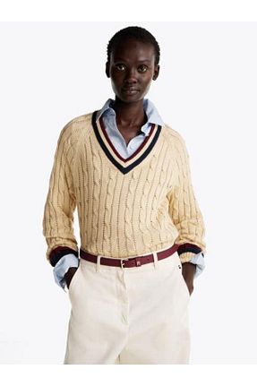 پلیور بژ زنانه ساده Tommy Hilfiger - کد 897222239