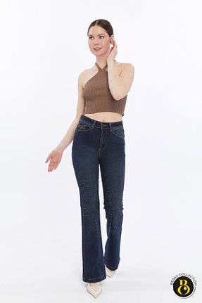 شلوار جین طوسی زنانه پاچه اسپانیولی LA CARTE - کد 896020400