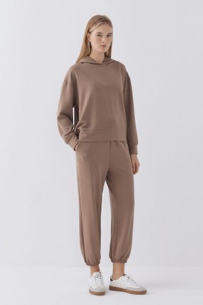 ست بالاتنه و پائین تنه قهوه ای زنانه اورسایز MODA - کد 896027009