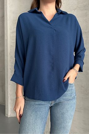 پیراهن سرمه ای زنانه یقه پیراهنی macharel jeans - کد 896028736