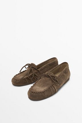 کفش کژوال بژ زنانه چرم خالص Massimo Dutti - کد 896048059