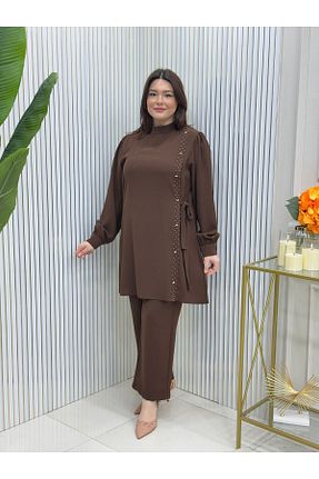 ست بالاتنه و پائین تنه حجاب قهوه ای زنانه سایز بزرگ GK - کد 896057142