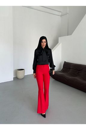 شلوار پارچه ای قرمز زنانه فاق بلند Appleline - کد 896061675