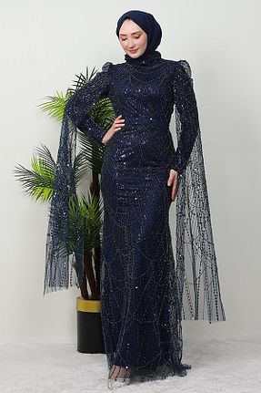 لباس مجلسی حجاب سرمه ای زنانه یقه ایستاده giz astore - کد 897415030