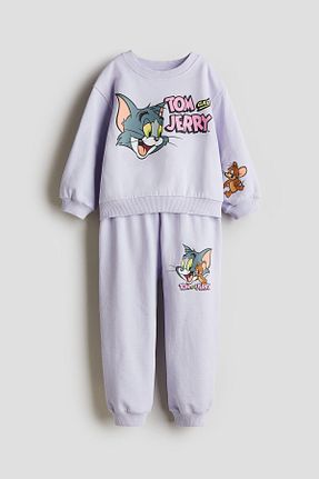 ست بالاتنه و پائین تنه بنفش بچه گانه پنبه ای H&M - کد 897413671