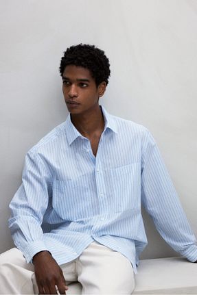 پیراهن آبی مردانه یقه پیراهنی H&M - کد 896074359