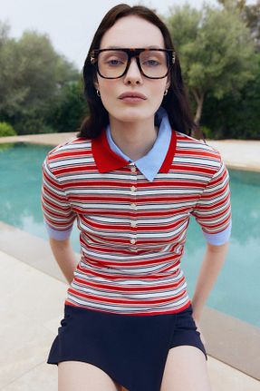 بادی قرمز زنانه یقه پولو H&M - کد 898069581