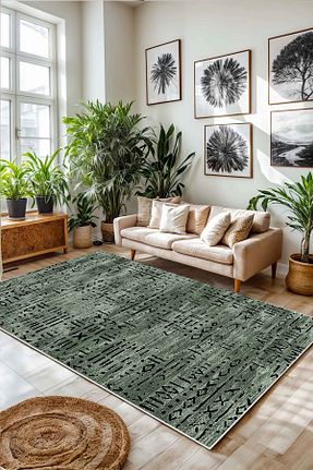 فرش سبز قابل شستشو Alina Carpet - کد 896083491
