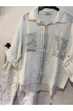پیراهن سفید زنانه اورسایز Butik Ayseba - کد 896106617