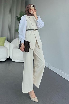 ست بالاتنه و پائین تنه حجاب بژ زنانه رگولار HAZA MODA - کد 896142608