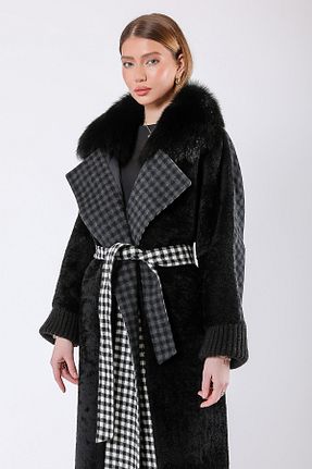 پالتو پشمی مشکی زنانه رگولار Leather Club - کد 897426767