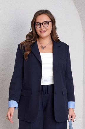 کت سایز بزرگ سرمه ای زنانه Poplin Büyük Moda - کد 896238147