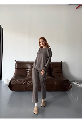 ست بالاتنه و پائین تنه طوسی زنانه بافتنی Cappmoda - کد 896245175