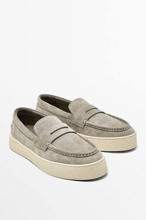 کفش لوفر طوسی مردانه چرم خالص Massimo Dutti - کد 896272811