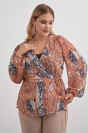 بلوز نارنجی زنانه طرح دار Myline - کد 896323252