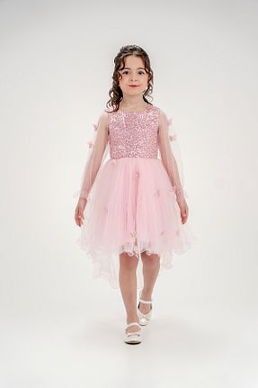 لباس مجلسی و فارغ التحصیلی صورتی بچه گانه توری Eray Kids - کد 897491278