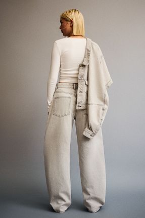 شلوار جین طوسی زنانه پاچه گشاد Bershka - کد 896345902