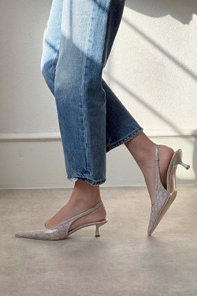 کفش پاشنه بلند کلاسیک بژ زنانه چرم مصنوعی NİŞANTAŞI SHOES - کد 896346783