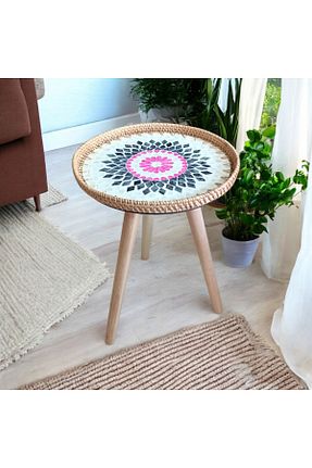 میز عسلی صورتی خیزران Toprak Design - کد 896441685