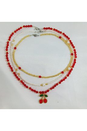گردنبند جواهر قرمز زنانه منجق Crystal Atelier - کد 896445850