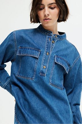 پیراهن آبی زنانه اورسایز H&M - کد 893424547