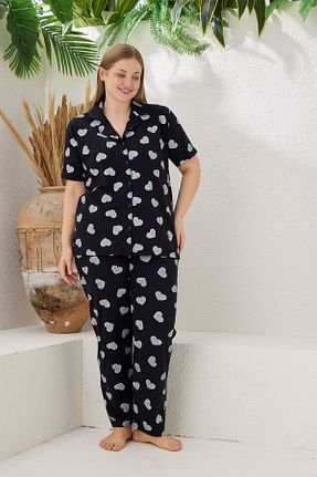 ست لباس راحتی سایز بزرگ مشکی زنانه Kalp pijamacity - کد 896479682