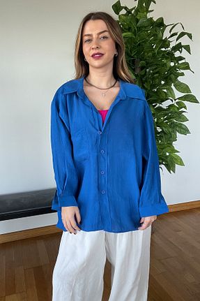 پیراهن آبی زنانه اورسایز PİCCO - کد 896569788