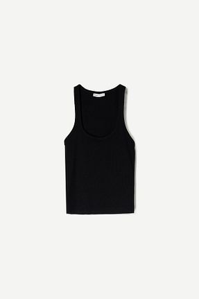 تیشرت مشکی زنانه یقه دگاژه Bershka - کد 896577567